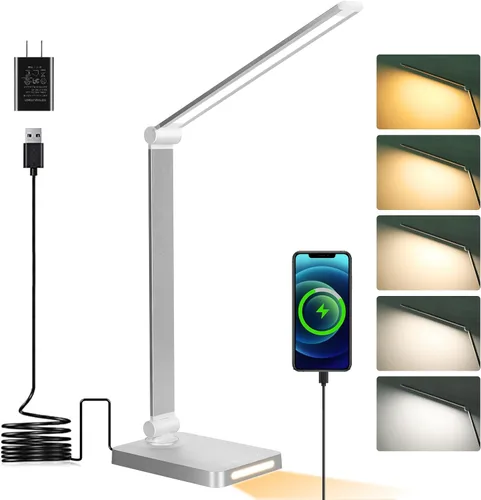 Vista 6 de Lámpara de escritorio LED con puertos USB, lámparas de escritorio táctiles para oficina en casa con 5 modos 3 Brightness Desk Light with Small