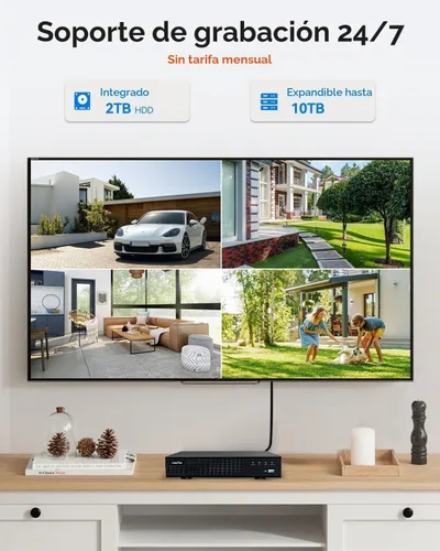 Vista 5 de LongPlus Cámara de seguridad Poe 4K-UHD de 8MP, funciona con NVR, cámara bala con cable, visión nocturna a color, focos LED, alarma de luz