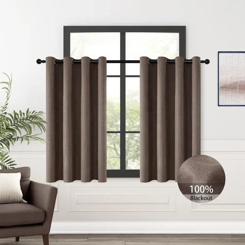 Vista 90 de ChrisDowa Cortinas 100% Opacas de Abedul Sólido de 45 Pulgadas de Largo, 2 Paneles para Dormitorio y Sala de Estar, Estilo Granja Oscurecedoras