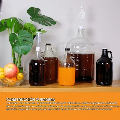 Vista 7 de Jarra de vidrio de 1 galón con cierre de aire, tapa de Polyseal negro y moño de goma #6.5 Clear Fermentation Jug for beer, wine, cider, mead and