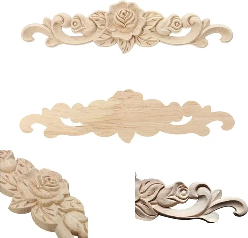 Vista 3 de Apliques de madera tallada para manualidades sin pintar, decoración de marco de puerta, esquina, hogar, gabinete, cama, muebles, decoración
