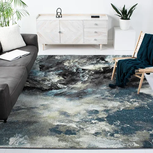 Vista 15 de SAFAVIEH Glacier Collection - Alfombra decorativa de 2 pies 3 pulgadas x 4 pies, azul y multicolor, diseño abstracto moderno, no desprende pelusa