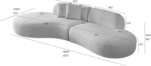 Vista 2 de Sofá seccional curvo de 135.4" (344 cm), sofá chaise moderno y cómodo tapizado en bouclé, sofá seccional modular de espuma viscoelástica de asiento
