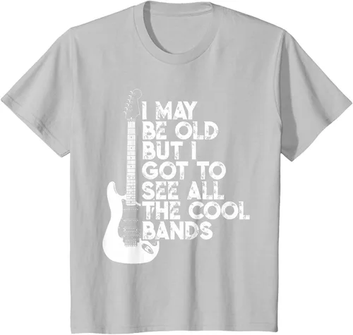 Vista 65 de Camiseta con texto en inglés "I May Be Old But I Got to See All The Cool Bands" Negro