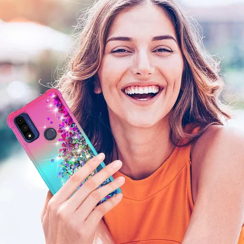 Vista 7 de Funda para teléfono Moto G Pure, Moto G Play 2023 con protector de pantalla HD, diseño de arena movediza con purpurina líquida flotante en degradado