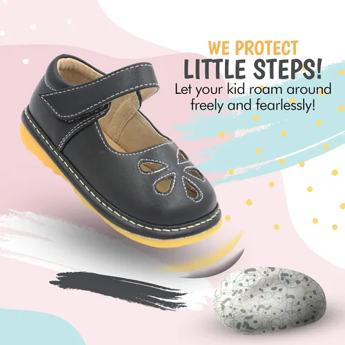 Vista 7 de Little Mae's Boutique Mary Jane - Zapatos chirriantes para niñas pequeñas, zapatos ideales para caminar con chirriador extraíble y correa ajustable