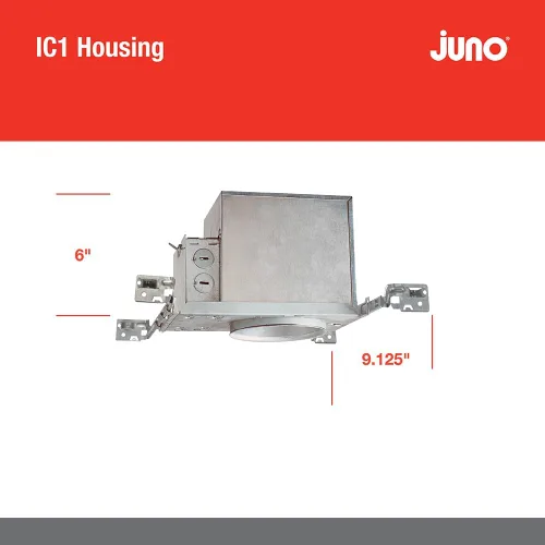 Vista 4 de Juno - Carcasa de luz de techo incandescente de 4 pulgadas para construcción nueva, luz empotrada con clasificación IC con perchas ajustables