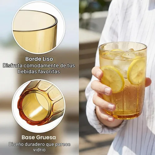Vista 4 de ZEAYEA Juego de 6 vasos acrílicos para beber, vasos de agua irrompibles de 14 onzas, vasos de plástico reutilizables, vaso apilable para jugo
