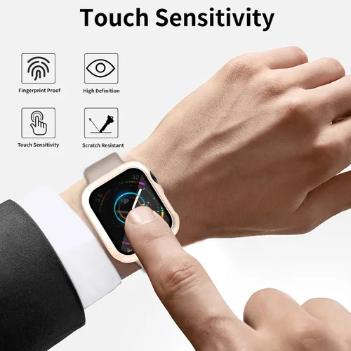 Vista 5 de 4 fundas rígidas de policarbonato compatibles con Apple Watch Series 6/5/4/SE de 1.732 pulgadas con protector de pantalla de vidrio, protector Oro