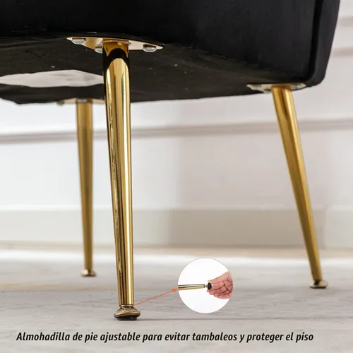 Vista 9 de DUOMAY Juego de 2 sillas decorativas modernas de terciopelo con patas doradas, silla lateral con respaldo alado para sala de estar, dormitorio Negro