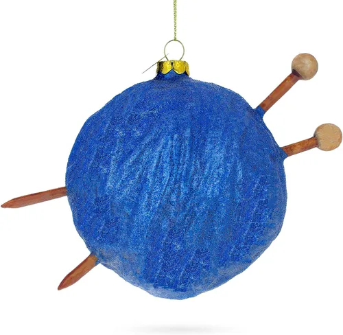Vista 2 de Bola de hilo azul y palos de cristal soplado adorno de Navidad