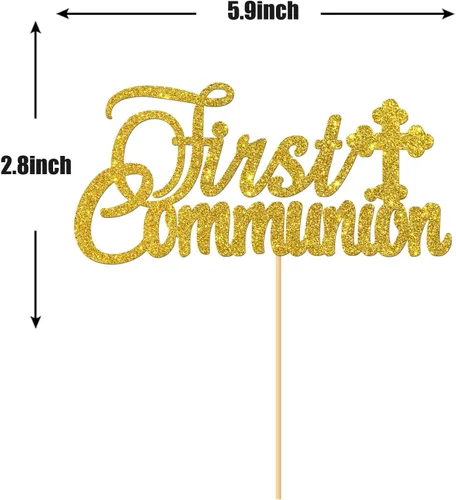 Vista 2 de Decoración de pastel de primera comunión con purpurina dorada – Decoración de pastel de primera comunión para niños – Decoración de pastel de Dios