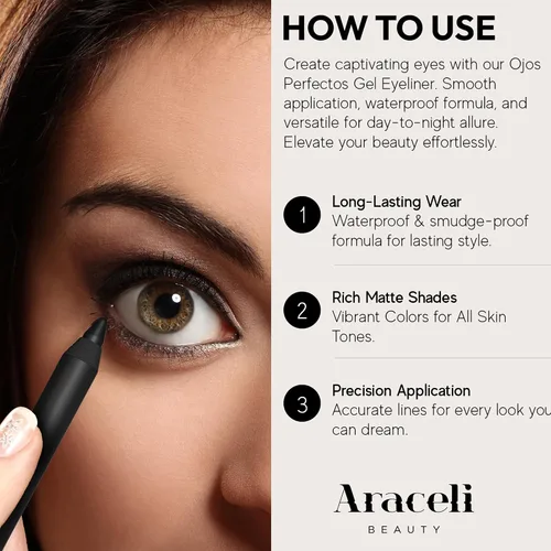 Vista 4 de Araceli Beauty - Lápiz delineador de ojos, resistente al agua y a las manchas, color negro Long-Lasting Soft and Creamy Texture for Precision