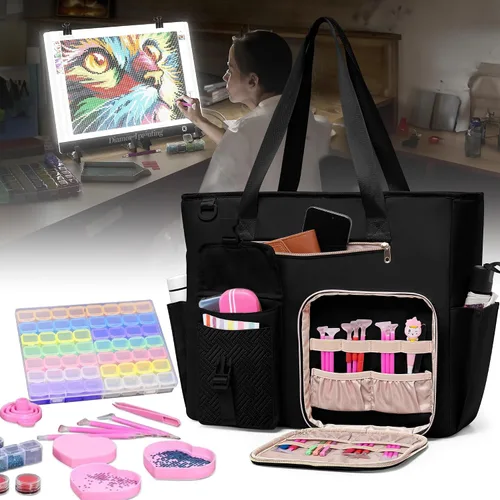 Vista 7 de Fasrom Diamond Painting Carrying Case, A3 Light Pad Storage Bag Padded Sleeve for LED Light Box, Multiple Pockets for Diamond Art Tools, Craft
