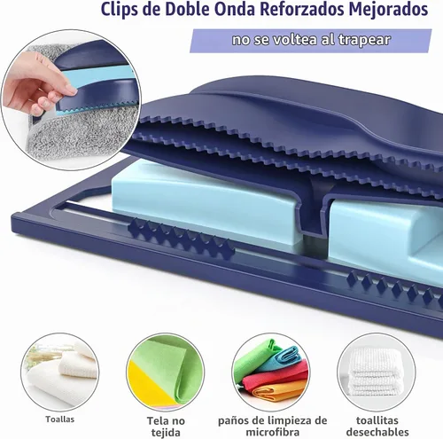 Vista 3 de Trapeadores de microfibra para limpieza de pisos: trapeador plano de madera dura 4 almohadillas lavables 59" Adjustable Handle, 360° Rotating