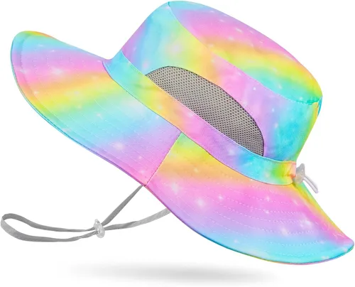 Vista 14 de Sombrero de sol para niñas de 2 a 8 años de malla con protección UV, sombrero de playa plegable para niñas de 2 a 8 años