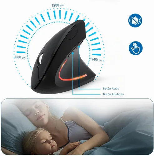 Vista 5 de Ratón ergonómico inalámbrico, ratón vertical inalámbrico 2.4G, DPI ajustable de 800/1200/1600, ratón ergonómico de 6 botones