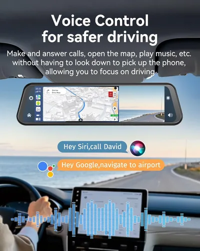 Vista 4 de Cámara de espejo retrovisor de 12'' con CarPlay y Android Auto, cámara de tablero de 4K, cámara frontal y trasera con asistencia de marcha