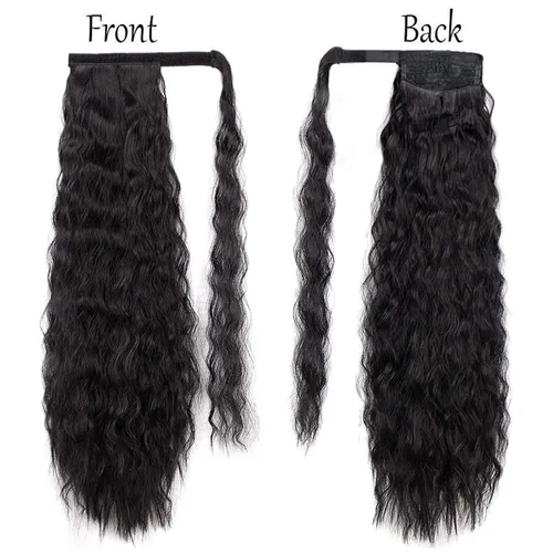 Vista 8 de Extensión de cola de caballo larga con ondas de maíz, pasta mágica, resistente al calor, ondulada, sintética, envolvente, extensión de cola