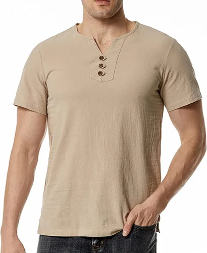 Vista 4 de Button Pocket Shirt Blouses for Men Stand Up Collar Solid T-Shirt Tees Short Sleeve Elegant Pullover Tops Streetwear