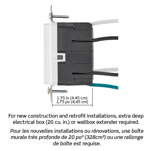 Vista 3 de Leviton SmartlockPro - Combinación GFCI de autocomprobación 15A con USB tipo A y tipo C en pared, cargador USB para teléfonos inteligentes y Blanco