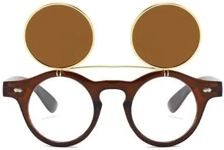 Vista 3 de Gafas de sol retro steampunk redondas con círculos abatibles