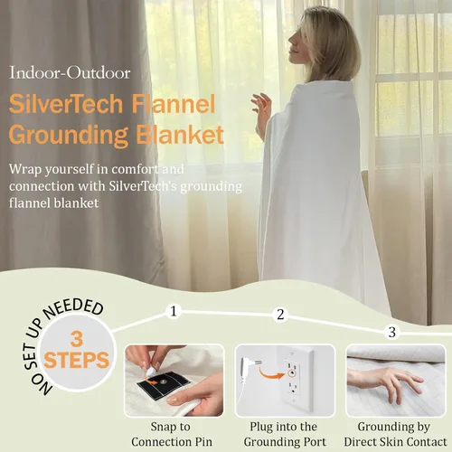 Vista 5 de Manta de conexión a tierra plateada con fibra de plata para cama, sofá, silla con cable de 15 pies (50"x60", verde)