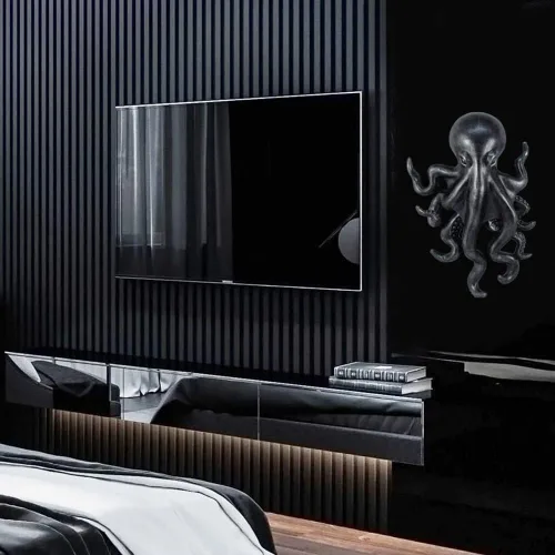 Vista 5 de World of Wonders Poseidon Octopus Kraken - Percha de pared de peltre Decoración decorativa náutica de oficina de playa Arte de pared de criatura