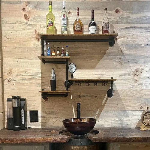 Vista 2 de DYRABREST Estante para copas de vino, estante de tubo industrial montado en la pared, soporte para botella de vino, 39.37 pulgadas, estante flotante