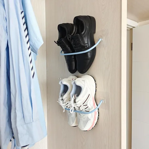 Vista 2 de Paquete de 6 zapateros de pared con tiras adhesivas para colgar, zapatero de pared para caravana, soporte para zapatos de espacio pequeño