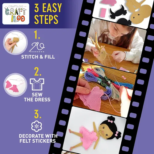 Vista 4 de CRAFTILOO Kit de Costura de Bailarinas Danzantes para Niños, Conjunto de Manualidades Divertido y Educativo para Niños y Niñas de 5-12 Años, Cose Tu