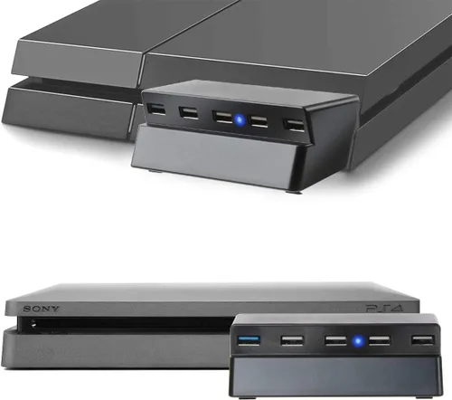 Vista 3 de Hub USB de 5 puertos para PS4 Slim solamente, VSEER USB 3.02.0 Cargador de alta velocidad Controlador Divisor Expander para PS4 Slim