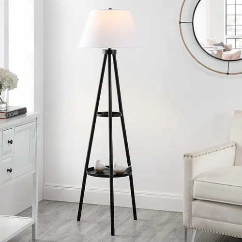 Vista 2 de SAFAVIEH Lighting Collection Dorea - Lámpara de pie moderna con trípode de mesa de doble bandeja, color negro, 63 pulgadas (bombilla LED incluida)