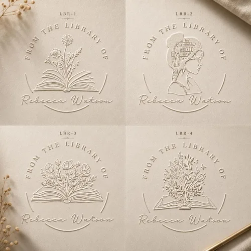 Vista 4 de Estampadora de libro personalizada de la biblioteca de Ex Libris Selladora floral Sellos de biblioteca personalizados Mango de madera