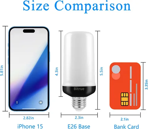 Vista 2 de Bitrue Bombillas LED de Llama, Bombillas de Efecto de Llama Azul de 4 Modos, Bombilla de Luz de Fuego Base E26 con Sensor de Gravedad, Bombillas