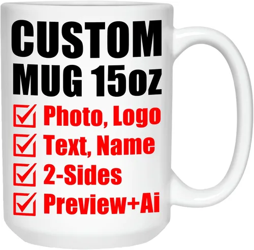 Vista 10 de Taza de café personalizada – Tazas personalizadas con texto en imagen, nombre de foto personalizado, logotipo, taza de cerámica – Cumpleaños, Negro