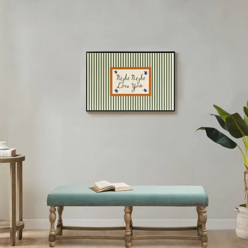 Vista 6 de Arte de pared moderno de mediados de siglo para guardería, impresión de paisaje retro a rayas con cita nocturna de amor, estilo vintage, póster
