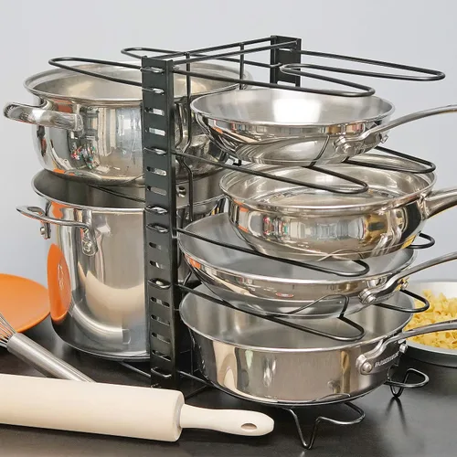 Vista 6 de Southern Homewares Estante de almacenamiento de ollas y sartenes de metal, estante vertical de doble cara para utensilios de cocina, color negro