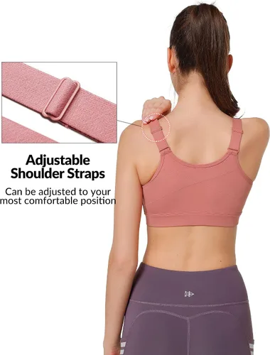 Vista 2 de Yvette Sujetadores deportivos ajustables para mujer, de alto impacto, con cremallera frontal, brasier deportivo sin varillas, talla grande