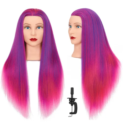 Vista 12 de Cabeza de maniquí 26-28" Cabeza de maniqui de fibra sintética Yaki para peluquería, modelo de entrenamiento de cosmetología, cabeza de muñeca
