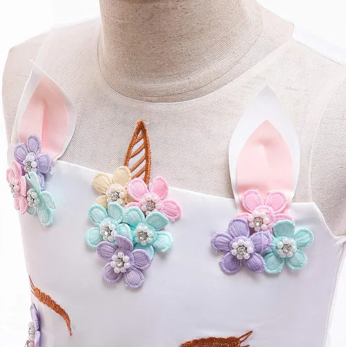 Vista 6 de Vestidos de princesa para niñas, disfraz de unicornio, flores, vestido de desfile de 2 a 10 años.