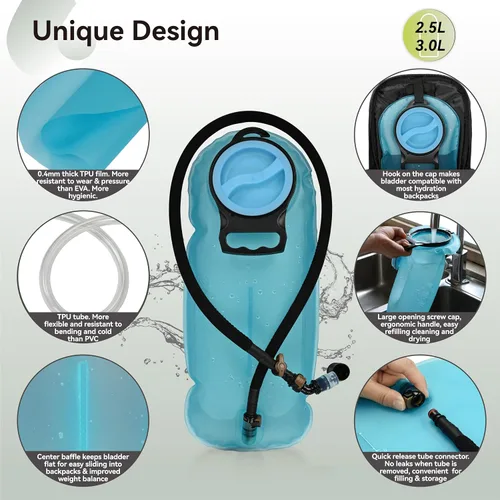 Vista 3 de MARCHWAY Bolsa de hidratación de TPU de 2L/2.5L/3L, bolsa de depósito de agua ultra duradera con tubo aislado para hidratación para ciclismo