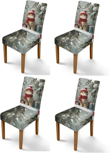 Vista 26 de Rnyleeg Fundas navideñas para sillas de comedor, fundas de asiento de comedor con estampado de campanas brillantes, juego de 1 funda suave y lavable