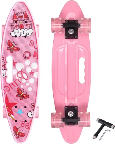 Vista 9 de Nattork Patinetas 22 Pulgadas Mini Cruiser Patineta Completa Tablas Retro con Ruedas de Luces Coloridas para Niños, Niñas, Chicos, Principiantes