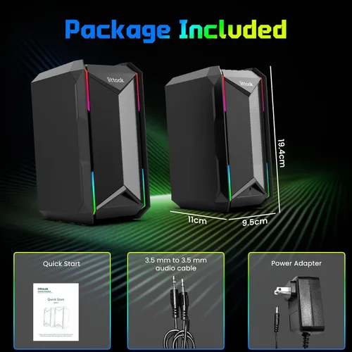 Vista 7 de LITTOAK Altavoces de computadora para música y juegos, altavoces alimentados por adaptador de CC para PC de escritorio o portátil, altavoz