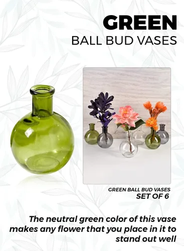 Vista 6 de Serene Spaces Living Juego de 6 pequeños jarrones de bola verde, jarrones de vidrio transparente para bodas, eventos, fiestas, centros de mesa
