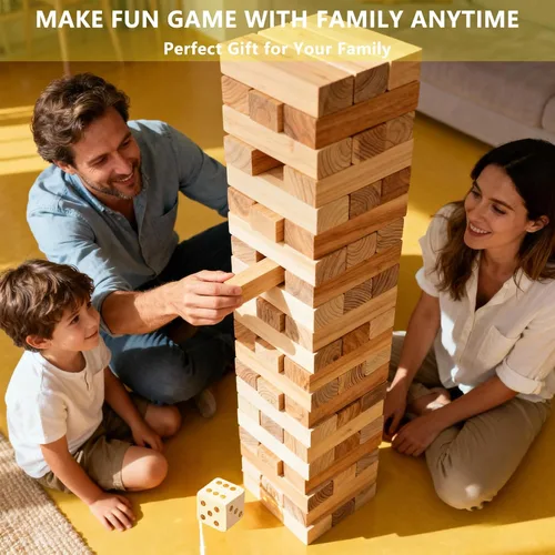 Vista 7 de Juego de torre gigante de 60 piezas, juegos al aire libre para adultos y familias, bloques de madera de alta calidad de 5.3 pies con bolsa