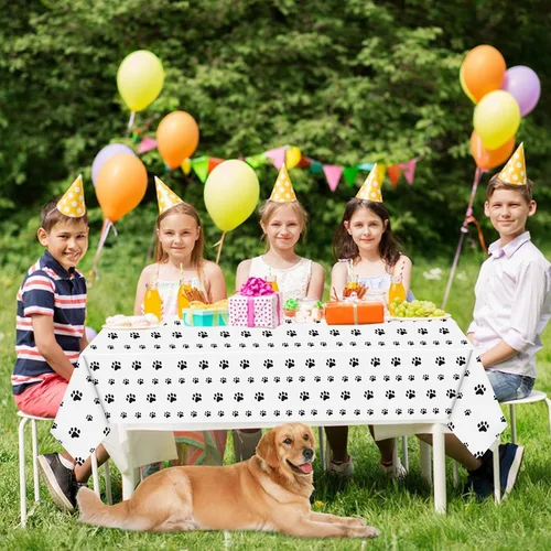 Vista 5 de ZAKVOOR Paquete de 4 manteles rectangulares de plástico con estampado de la Patrulla Canina de Cachorros, para suministros de fiesta temática