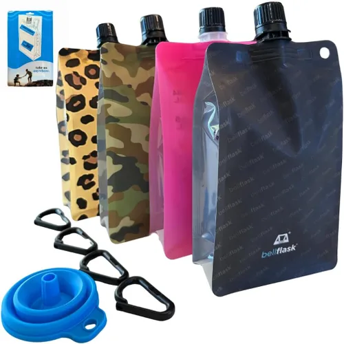 Vista 15 de BellFlask - Frasco de plástico de 15 onzas, patentado, flexible, sin metal, reutilizable, sin BPA con clip de mosquetón y embudo de llenado