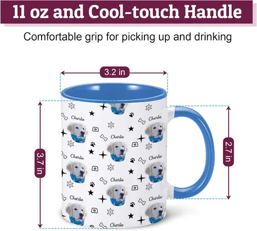 Vista 4 de Taza personalizada para perro, divertida taza de café con nombre de foto de mascota, taza de cara de perro de 11 onzas, taza personalizada